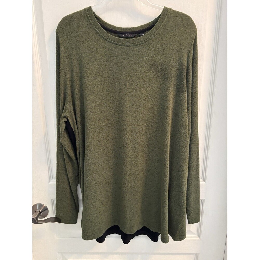 H by Halston Women's Essentials Olive Green & Black Long-Sleeve Tunic XL